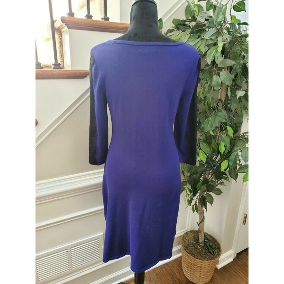 Nine West Women's Solid Blue Cotton Round Neck Long Sleeve Knee Length Dress M - Picture 7 of 11